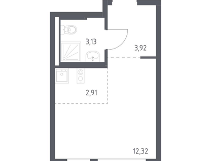 Студия, 22,3&nbsp;м²