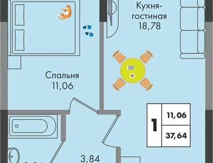 1-к. квартира, 37&nbsp;м²