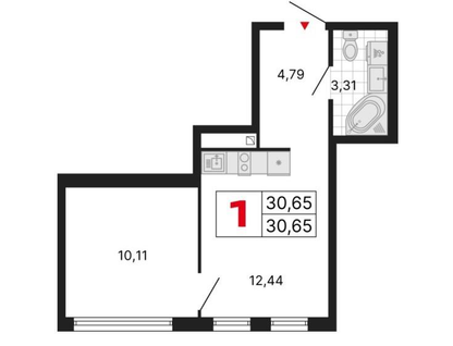 1-к. квартира, 30,6&nbsp;м²
