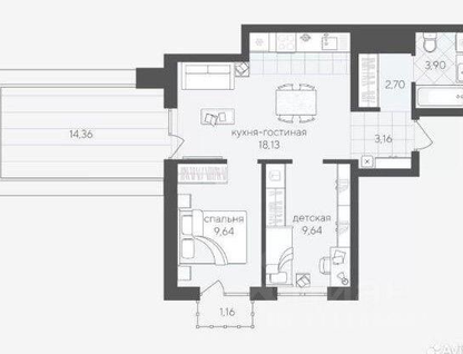 2-к. квартира, 61,4 м²