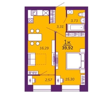 1-к. квартира, 40&nbsp;м²
