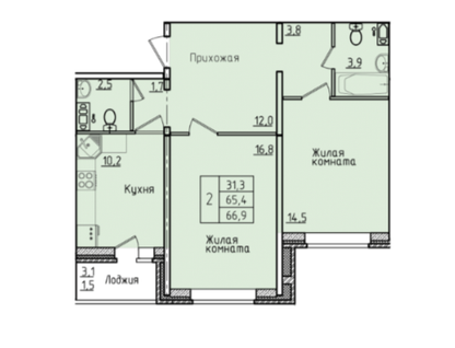 2-к. квартира, 65,6&nbsp;м²