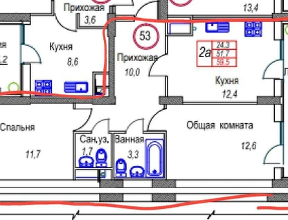 2-к. квартира, 51,7&nbsp;м²