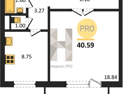 1-к. квартира, 40,6&nbsp;м²