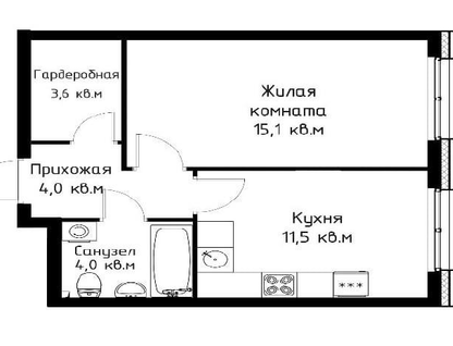 1-к. квартира, 38,2&nbsp;м²
