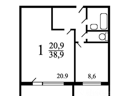 1-к. квартира, 39,1 м²