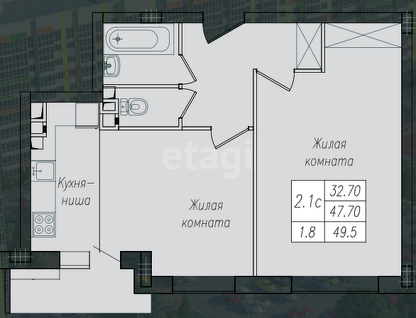 2-к. квартира, 49,5&nbsp;м²
