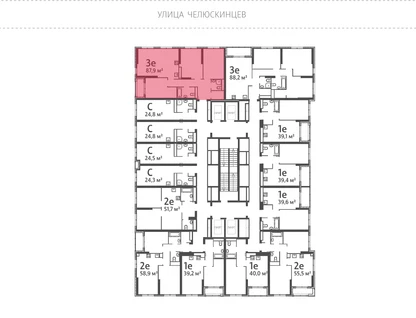 3-к. квартира, 87&nbsp;м²