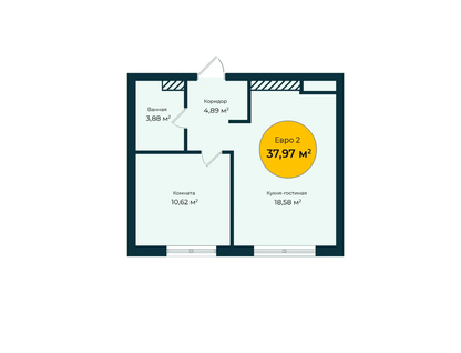 1-к. квартира, 38&nbsp;м²