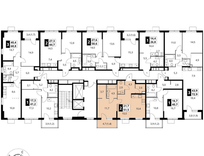 2-к. квартира, 51 м²