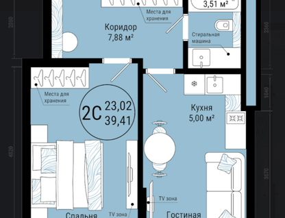 1-к. квартира, 39,4&nbsp;м²