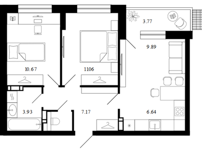 2-к. квартира, 54,4&nbsp;м²
