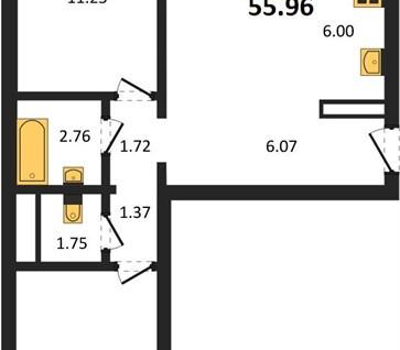 2-к. квартира, 56&nbsp;м²
