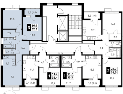 3-к. квартира, 62 м²