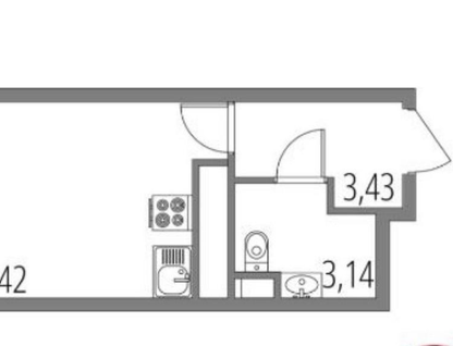 Студия, 17,8&nbsp;м²
