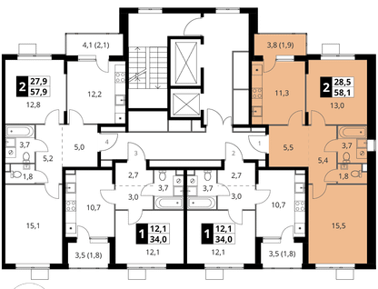 2-к. квартира, 58&nbsp;м²