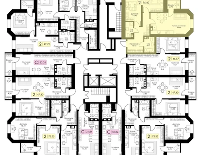 2-к. квартира, 76&nbsp;м²