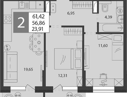 2-к. квартира, 61,4&nbsp;м²