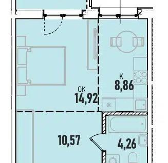 1-к. квартира, 42,7&nbsp;м²