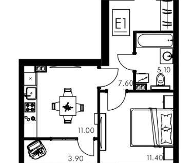 1-к. квартира, 38,7&nbsp;м²