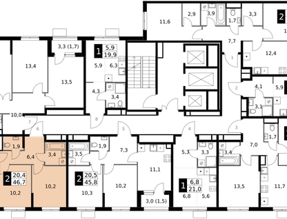 2-к. квартира, 46&nbsp;м²