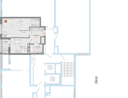 1-к. квартира, 45 м²