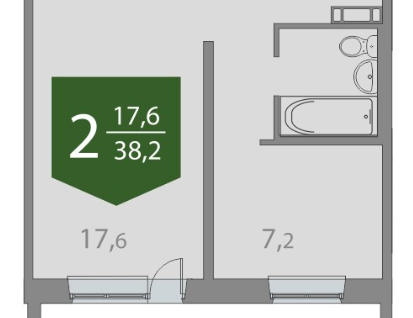 2-к. квартира, 38,3&nbsp;м²