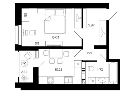 1-к. квартира, 39&nbsp;м²