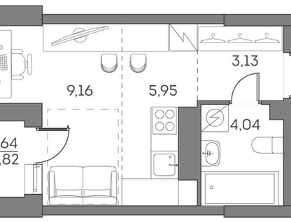 Студия, 23,1&nbsp;м²