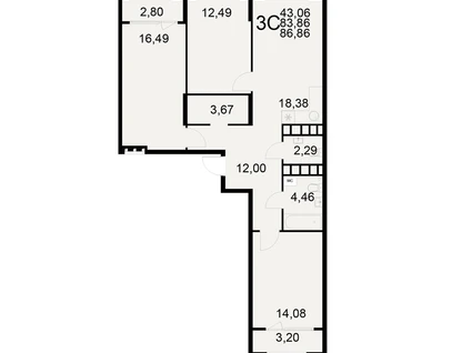 3-к. квартира, 86,9&nbsp;м²