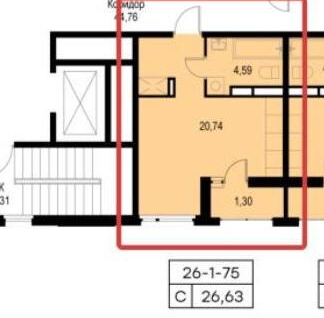 Студия, 26,6&nbsp;м²