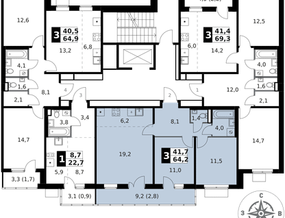 3-к. квартира, 64&nbsp;м²