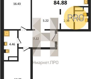 3-к. квартира, 82&nbsp;м²