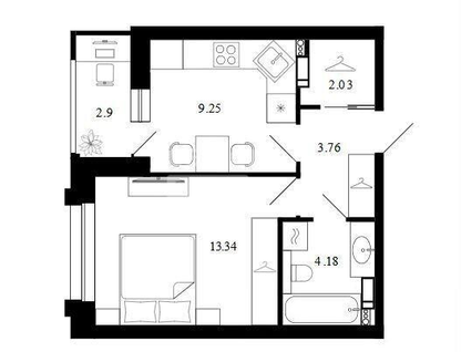 1-к. квартира, 35,8&nbsp;м²