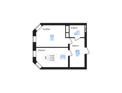 1-к. квартира, 41,6&nbsp;м²