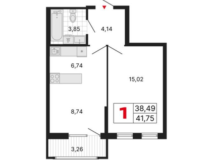 1-к. квартира, 41,8&nbsp;м²