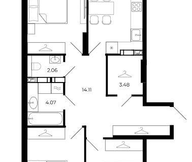 3-к. квартира, 84,5 м²