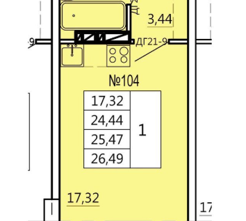 Студия, 26,5&nbsp;м²