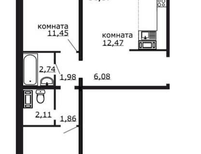 3-к. квартира, 56,6 м²
