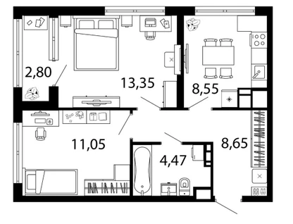 2-к. квартира, 47,5&nbsp;м²