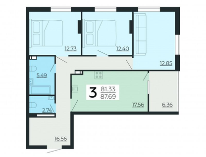 3-к. квартира, 87,6&nbsp;м²