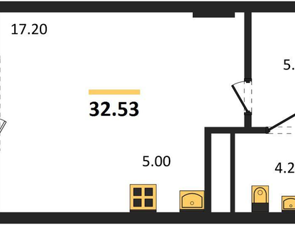 1-к. квартира, 38,1&nbsp;м²