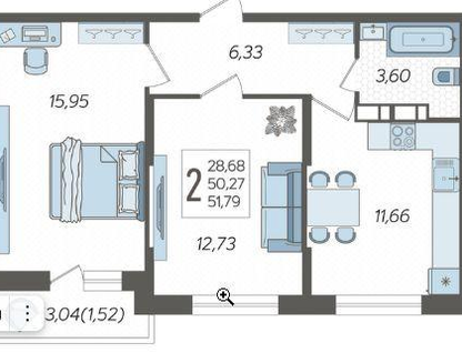 2-к. квартира, 51,8&nbsp;м²
