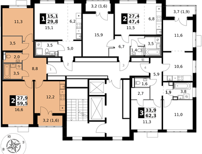 2-к. квартира, 59 м²