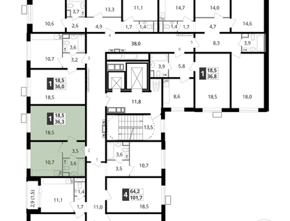 1-к. квартира, 36&nbsp;м²
