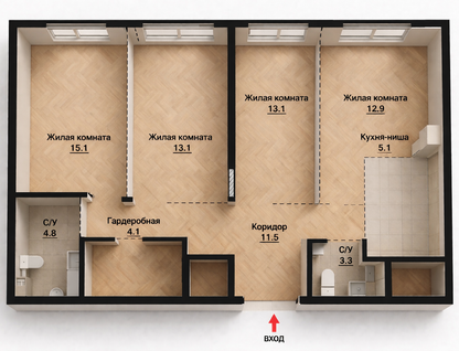 3-к. квартира, 83&nbsp;м²
