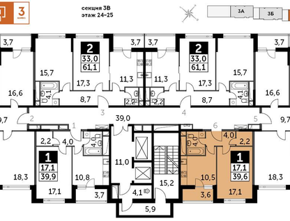 1-к. квартира, 39&nbsp;м²