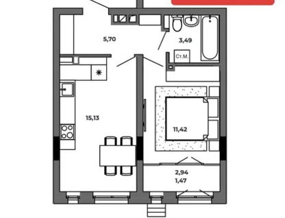 1-к. квартира, 37,2&nbsp;м²