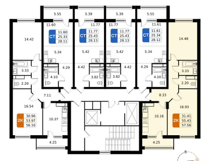 2-к. квартира, 57&nbsp;м²