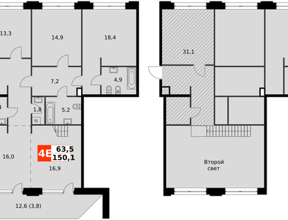 4-к. квартира, 150&nbsp;м²